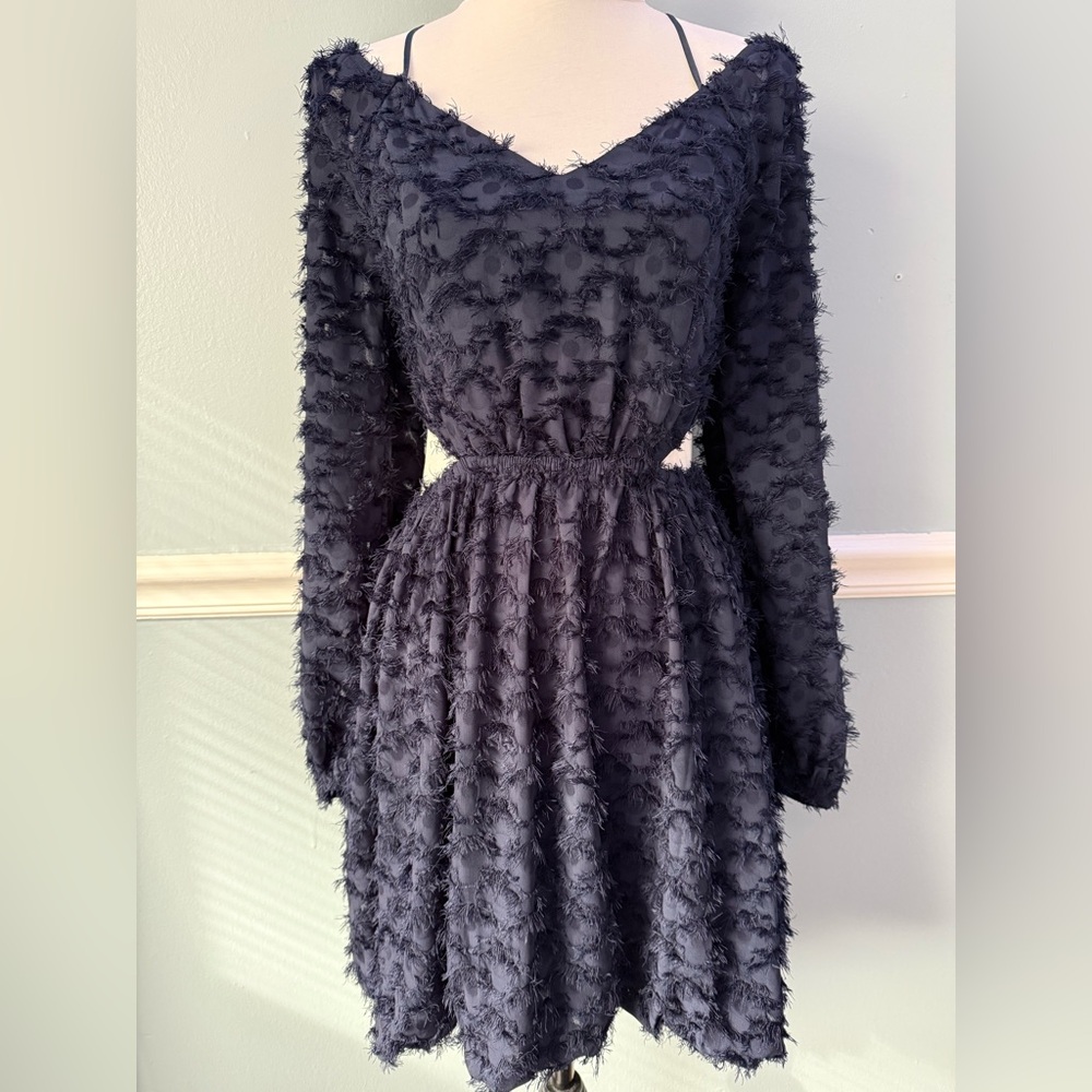 Current Air Navy Blue Textured Long Sleeve Dress